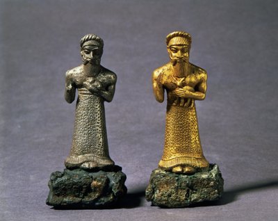 Two statuettes of men carrying offerings of goats, Elamite Period, from Susa, Southwestern Iran, c.1150 BC by Unbekannt Unbekannt